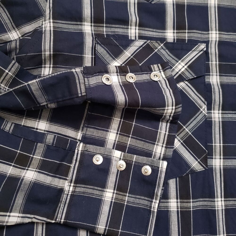 Wrangler Western Pearl Snap Shirt Mens XL Blue Plaid Long Sleeve Cowboy Outdoor - Picture 8 of 13